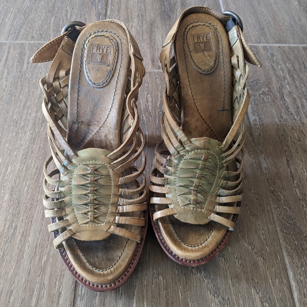 Frye Sage Green heeled sandals
